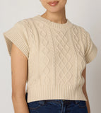 Ivory Cable-Knit Crew Neck Sleeveless Vest