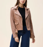 Blush Textured Leather Biker Jacket
