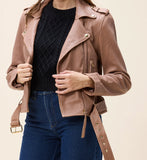Blush Textured Leather Biker Jacket