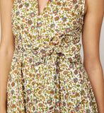 Mustard Ditsy Floral Tie-Waist V-Neck Midi Dress