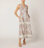 Ivory Boho Print V-Neck Sleeveless Maxi Dress