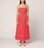 Red & White Stripe Smocked Cami Maxi Dress
