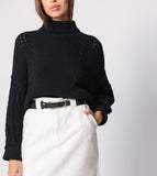 Black Cable-Knit Turtleneck Cropped Sweater
