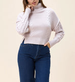 Lilac Cable-Knit Turtleneck Cropped Sweater