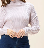 Lilac Cable-Knit Turtleneck Cropped Sweater
