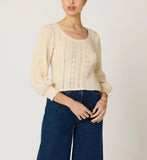Ivory Lace-Knit Square Neck Cropped Top