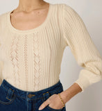 Ivory Lace-Knit Square Neck Cropped Top